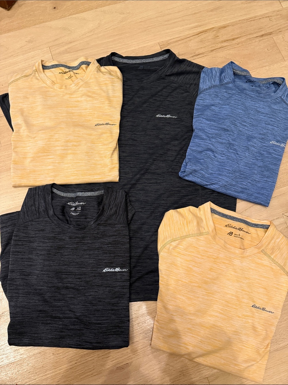 Eddie Bauer Short Sleeve Performance Tees - Charcoal, Blue, Yellow (Set of 5)